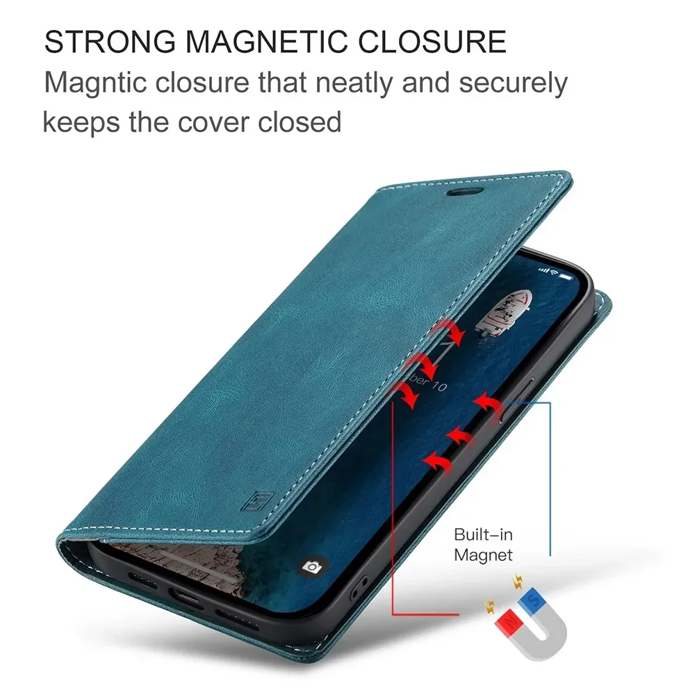 Color: black, Material: Leather - Leather Cases for IPhone 16 15 14 13 12 11 Pro Max XR XS Max 8 7 6s Plus SE 2022 2020 Wallet Folio Flip Cover Rfid Blocking