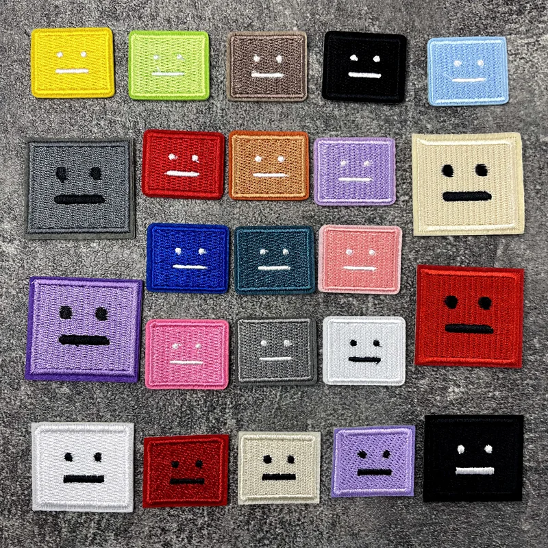 Color: Yellow - Square Expression Embroidered Applique Patches Fabric Garment Apparel Clothing Accessories Embroidery Badges Pink Black White