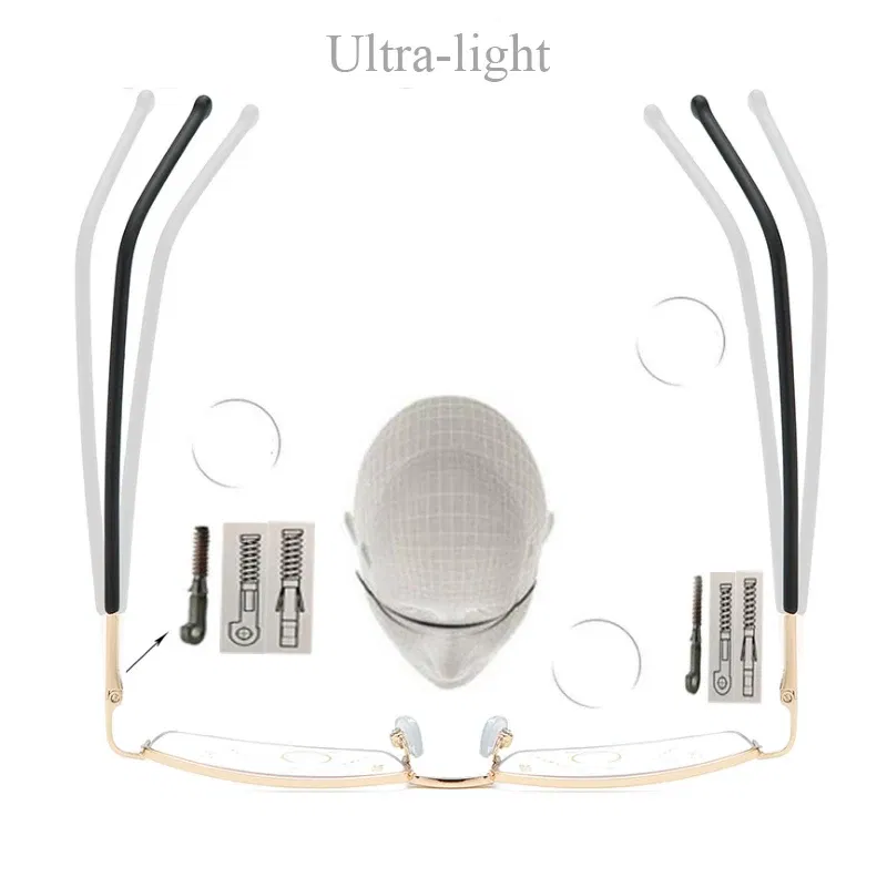 Frame Color: black, Eye Prescription: +200 - Smart zoom Multifocal Reading Glasses Men Women Progressive Anti Blue Ray UV Protect Hyperopia Glasses Half Frame Metal Titanium