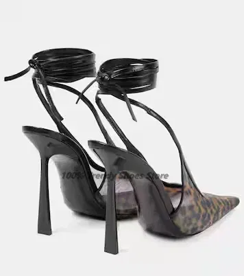 Color: Brown, Shoe Size: 38, Ships From: CHINA - European and American Leopard Print Mesh High-heeled Sandals, Sexy and Fashionable, Hot Selling Women's Shoes