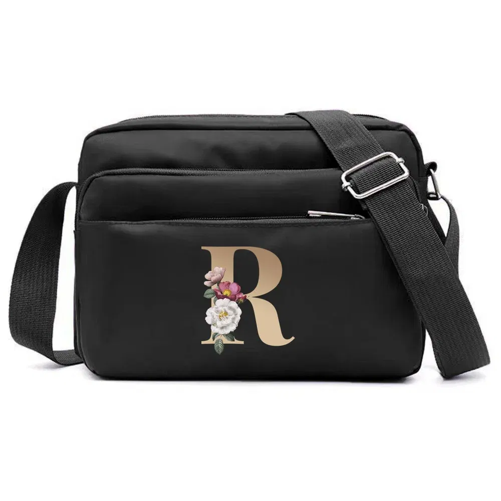 Color: Red - New Fashion Multi-layer Travel Leisure Simple Storage Bag Black Gold Letter Series Printing Pattern One Shoulder Crossbody Bag