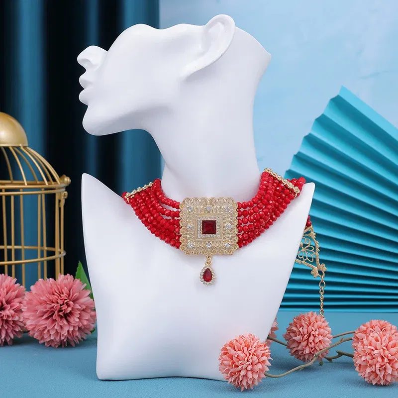 Metal color: Light Yellow Gold Color - Hand Beaded Necklaces Water Drop Pendants Beaded Necklaces For Arab Brides