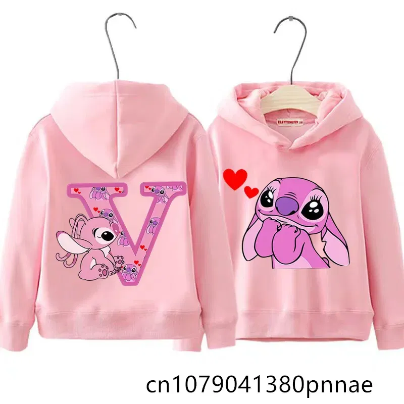 Color: Red, Kid Size: 2T - Girls Boys Lilo and Stitch Sportswear Hoodies Casual Fashion Sweatshirts Angel Letter AZ Anime Autumn/Winter Hoodie Kids Hoodies