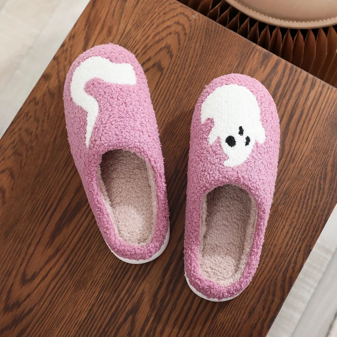 Color: PURPLE, Shoe Size: 42 - Halloween Ghost Pattern Home plaid stuffed Slippers Winter Warm Shoes Home Cotton Slippers Non-slip Thick Sole Holiday Gift Preferred