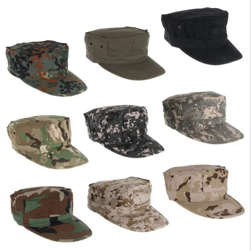 Color: Khaki - Classic men's military cap Men's women's fitted flat top baseball cap Army camo sun hat Outdoor sports fishing ride