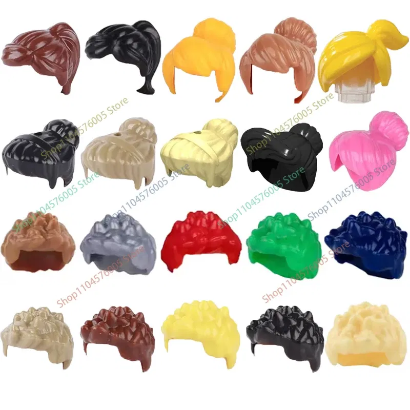 Color: Dark Red - MOC Brown Hair Building Blocks City Figures Body Creative Accessory Blond Gold White Parts DIY Hats Mini Bricks Assemble Toy S04