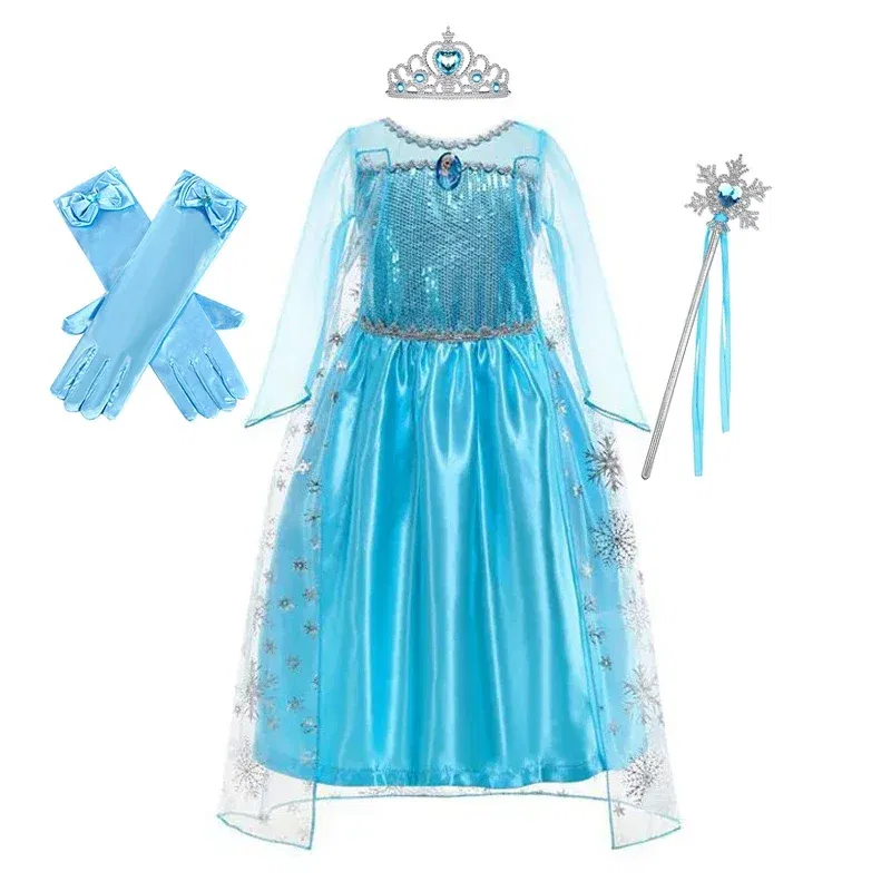 Color: black, Kid Size: 14 - Disney Girls Cospaly Snow Queen Elsa Costumes Kids Carnival Party Prom Gown Robe-Playing Children Clothes Frozen Princess Dress