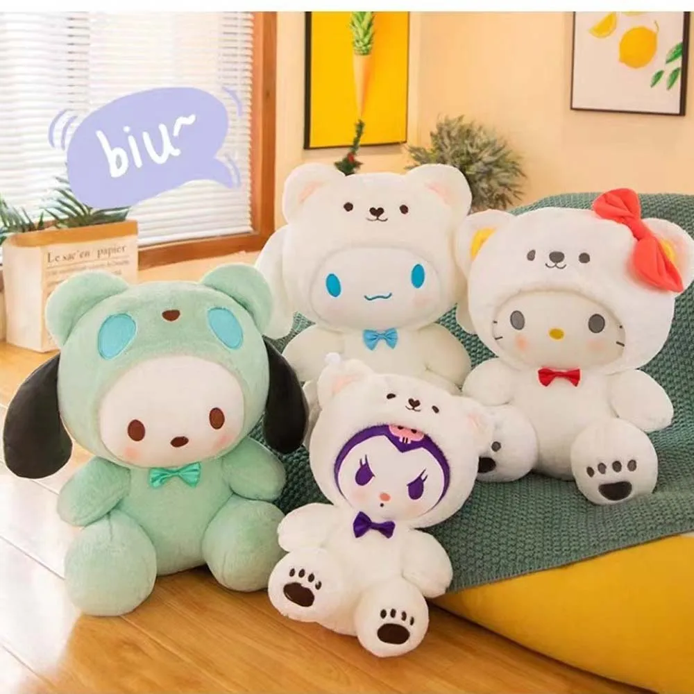 Color: CRIMSON, Height: 11cm-30cm - kawaii Sanrio Plushies Toy Hello Kitty Cinnamonroll Pochacco Kuromi Plush Doll Cos Bear Cute Toys Children Birthday Gifts