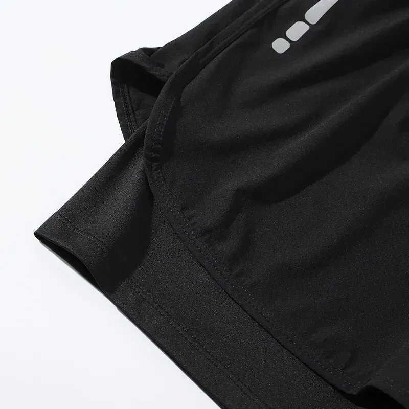 Size: XXL, Color: Black - Summer High Quality Sports Double-layer Breathable Men's Running Fitness Belt Lined With Non-slip Loose Swimming Trunks