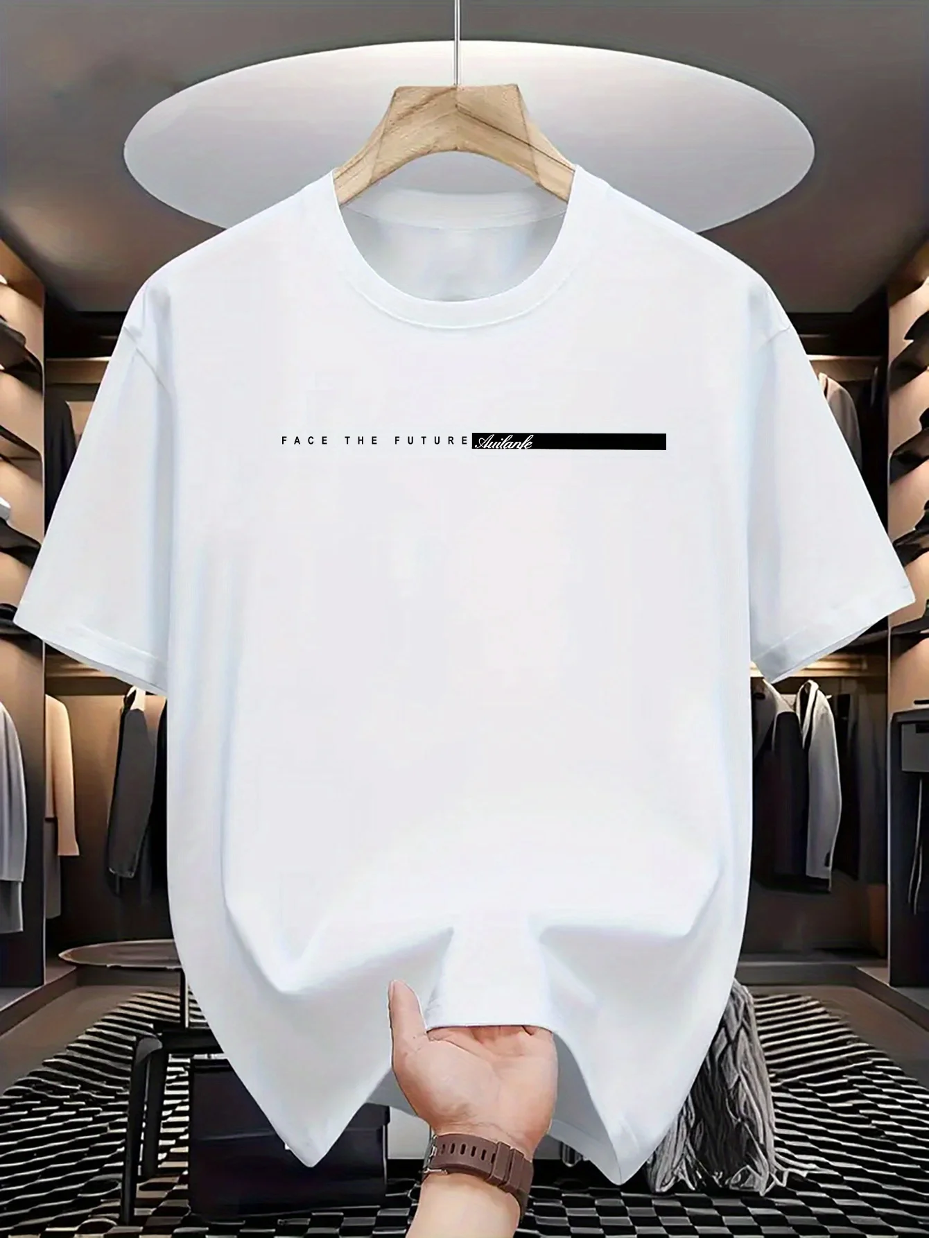 Color: Beige, Size: XS - Summer men's 100% cotton casual loose fit large letter print round neck short sleeved T-shirt top High Street Unisex style