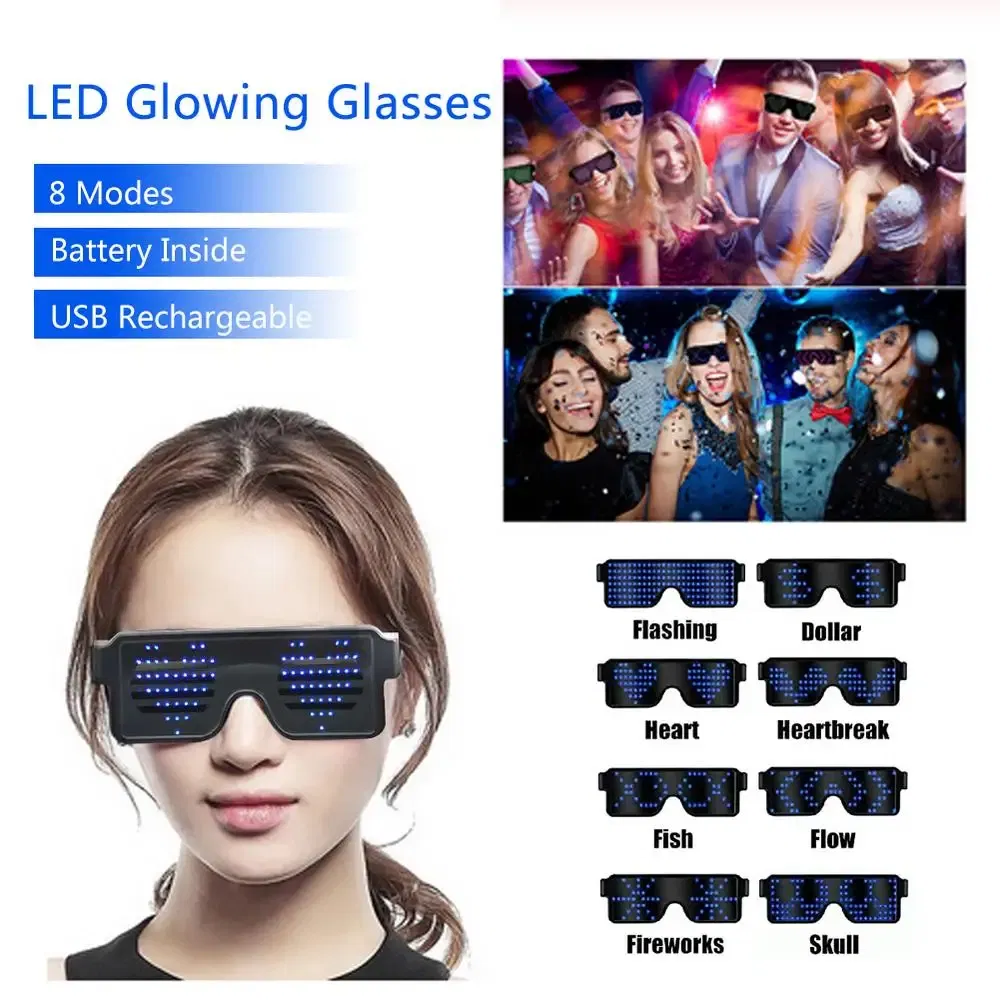 Color: Green - LED Glasses Party Luminous Glasses USB Charge Neon Glass Glowing Christmas Flashing Light Glow Sunglasses Holiday Party Supplies