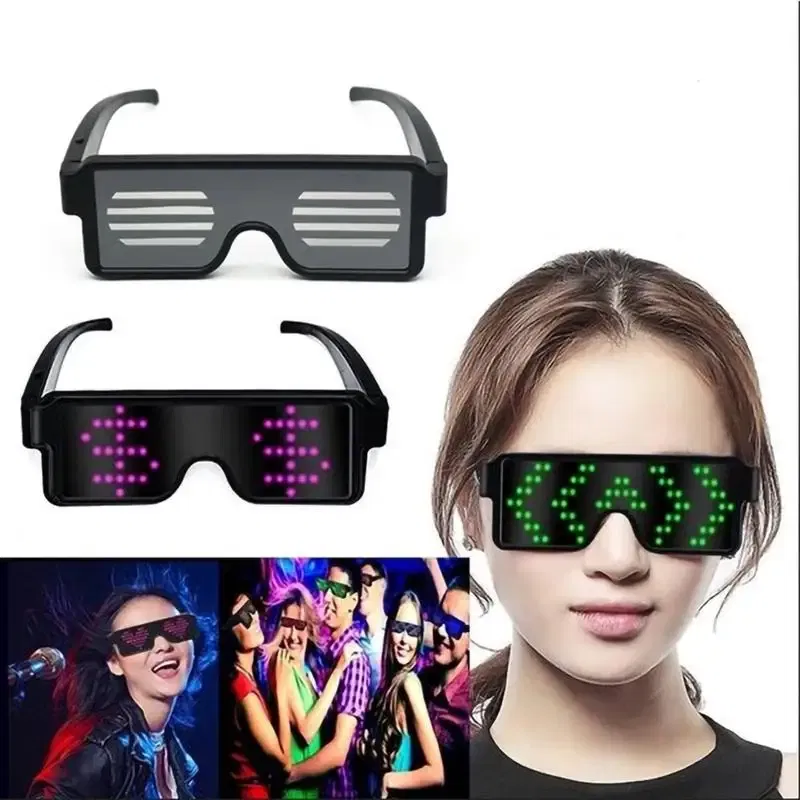 Color: Green - LED Glasses Party Luminous Glasses USB Charge Neon Glass Glowing Christmas Flashing Light Glow Sunglasses Holiday Party Supplies