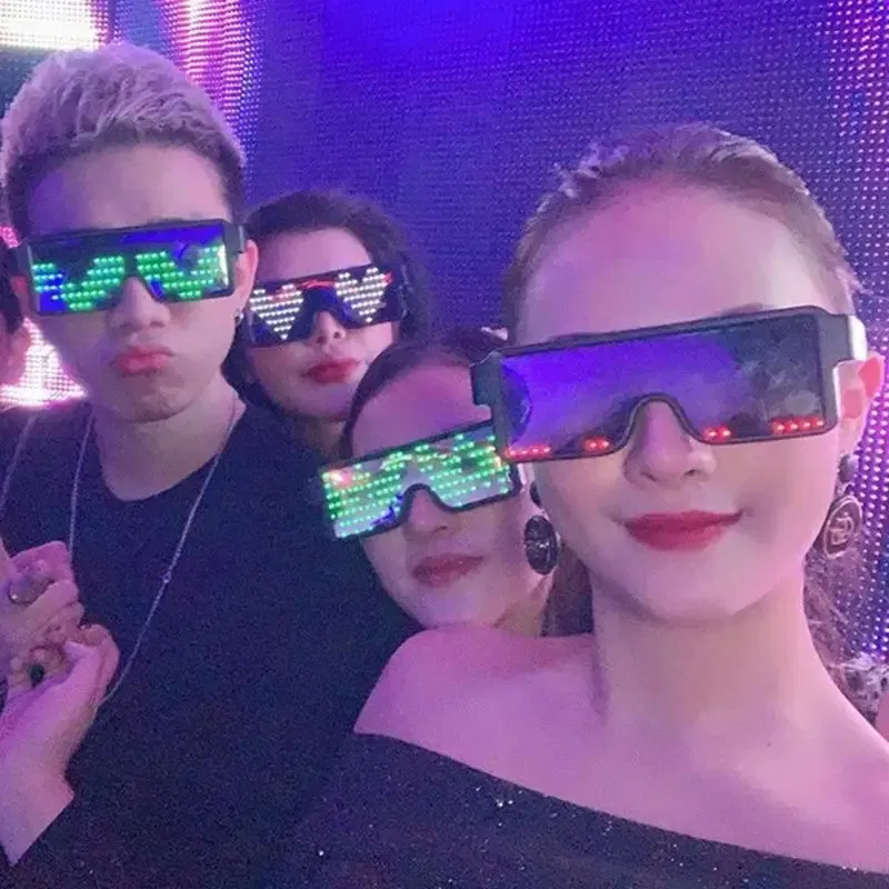 Color: Green - LED Glasses Party Luminous Glasses USB Charge Neon Glass Glowing Christmas Flashing Light Glow Sunglasses Holiday Party Supplies