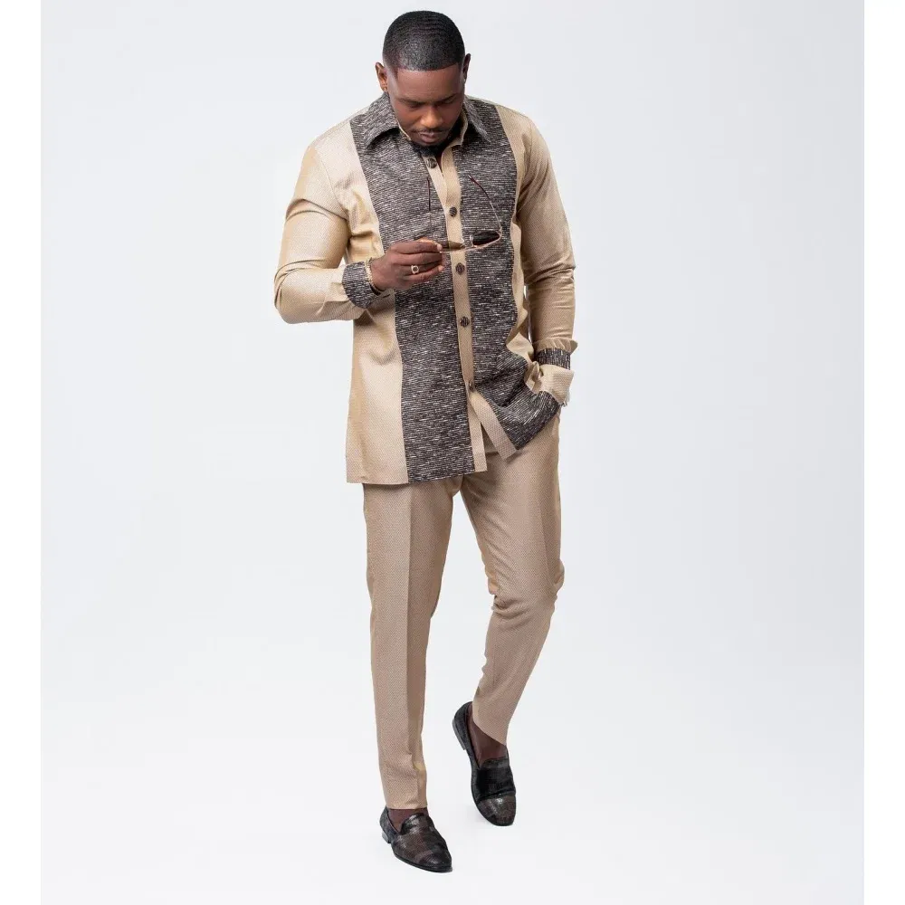 Color: PURPLE, Size: M - 2025 new traditional men's suit luxury gentleman's shirt suit casual travel banquet men's two-piece set fashionable men's suit