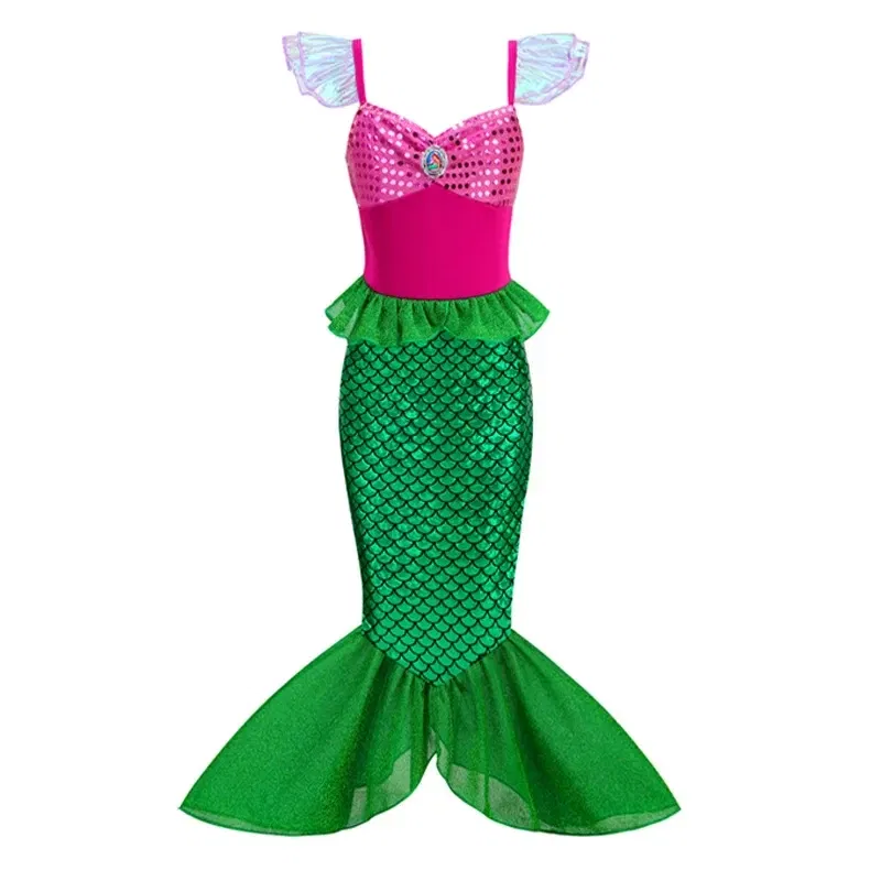 Color: Brown, Kid Size: 9 - Disney Little Mermaid Ariel Costumes for Girls Princess Dress Cosplay Halloween Carnival Kids Birthday Party Dress Up Clothing