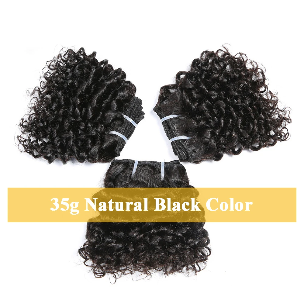 Hair Color: #100, Stretched Length: 6inches, Longest Hair Proportion: 10A - Code Calla Bouncy Curly Hair Bundles Double Draw Indian 6inch Short Cut Remy Human Hair Extensions Natural Black Brown Color