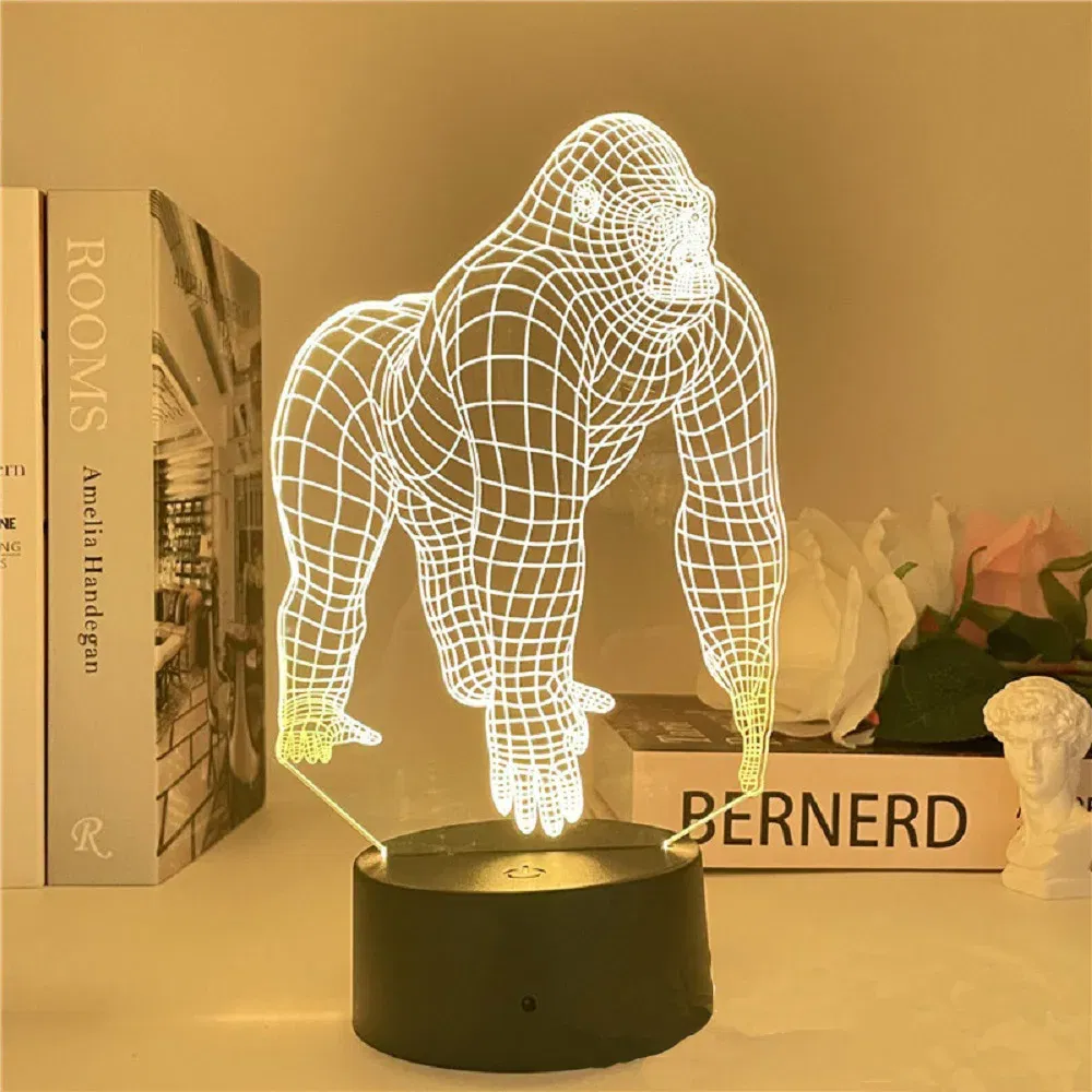 Color: WHITE, Emitting Color: BROWN - Hot Toys Godzilla 3D Acrylic Night Light 16 Colors Dimmable USB Desk Lamp Birthday Gift for Boys and Girls Christmas Gift