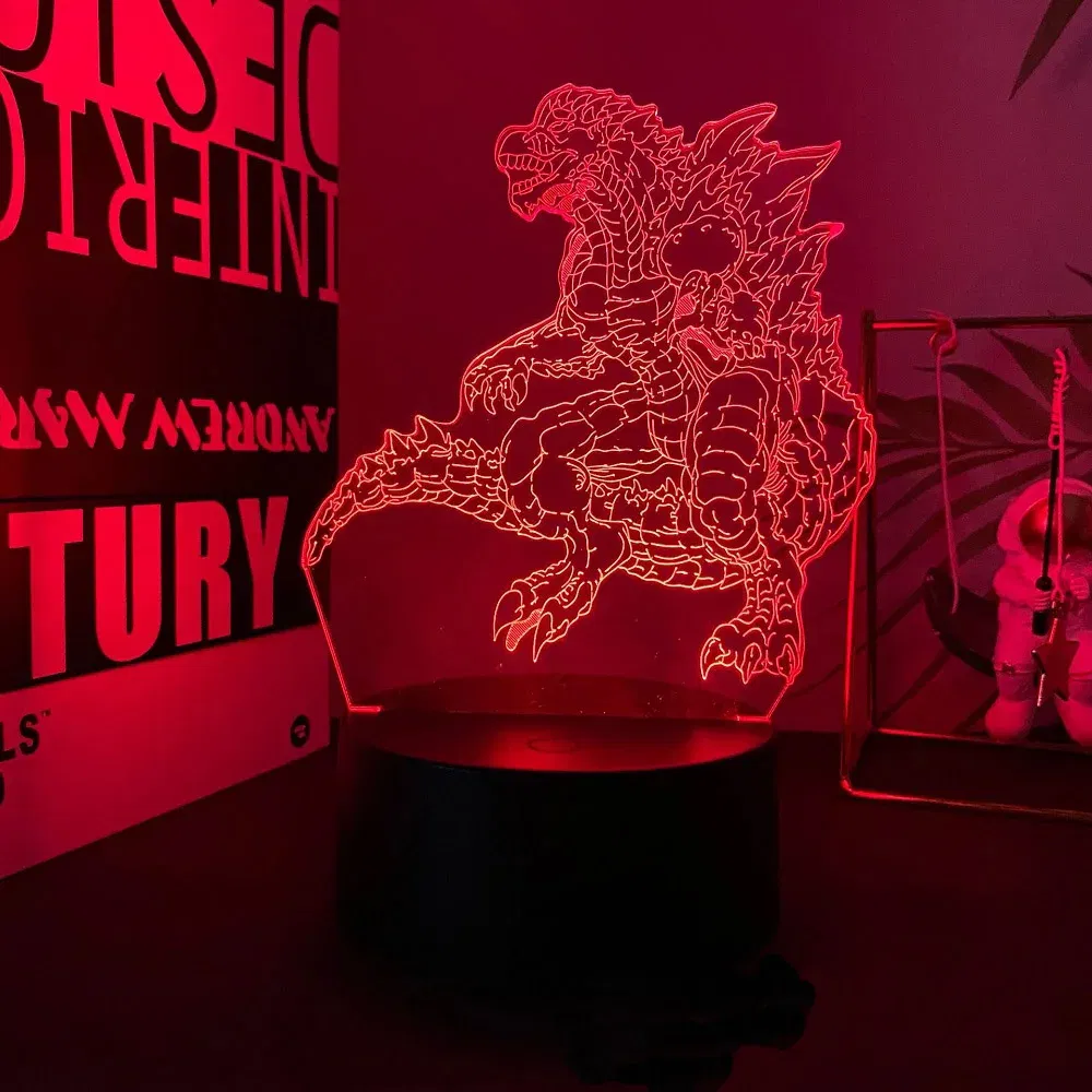 Color: WHITE, Emitting Color: BROWN - Hot Toys Godzilla 3D Acrylic Night Light 16 Colors Dimmable USB Desk Lamp Birthday Gift for Boys and Girls Christmas Gift