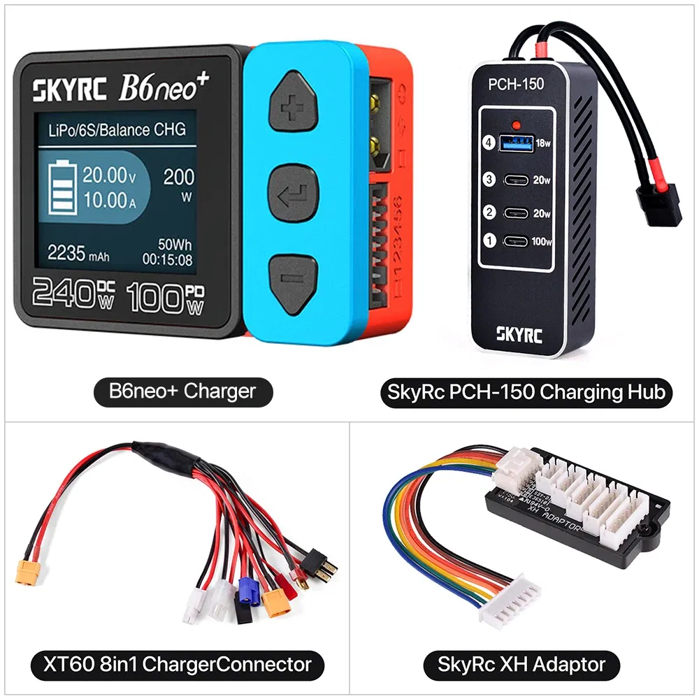 Color: Red - ?‹SKYRC B6neo+ Smart Charger High Power DC240W PD126W Multilanguage Balance Charger 600mA XT60/Type-C Compact Charger Discharger