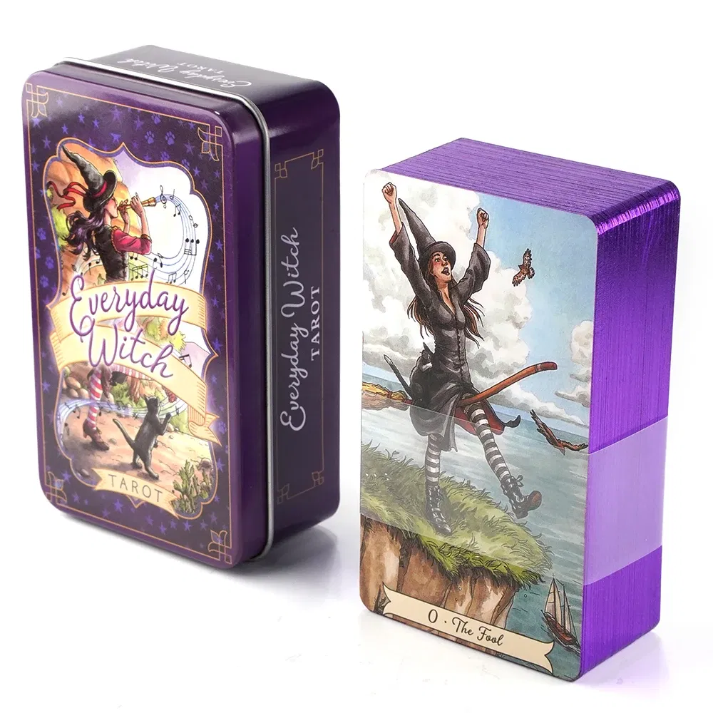 Color: Chocolate - Adventures time Tarot 78pcs Cards in a Tin Metal Box Gold plated Edge Tarot Cards For Divination Tarot Deck Beautiful Package