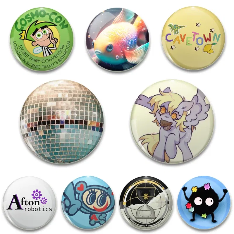 Color: plum, Size: S - 33/44/58mm Cavetown Funny Cute Cartoon Anime Brooch Pins Round Tinplate Badge for Clothes Backpack Hat Jewelry Accessorie Gift