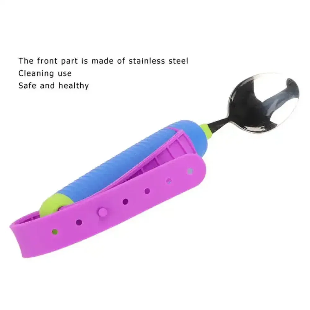 Color: Rose Red - Adjustable Weighted Parkinsons Utensil Eating Aid Fork/Spoon Portables Tableware Elderly Stainless Steels Adaptive Utensil Rotat