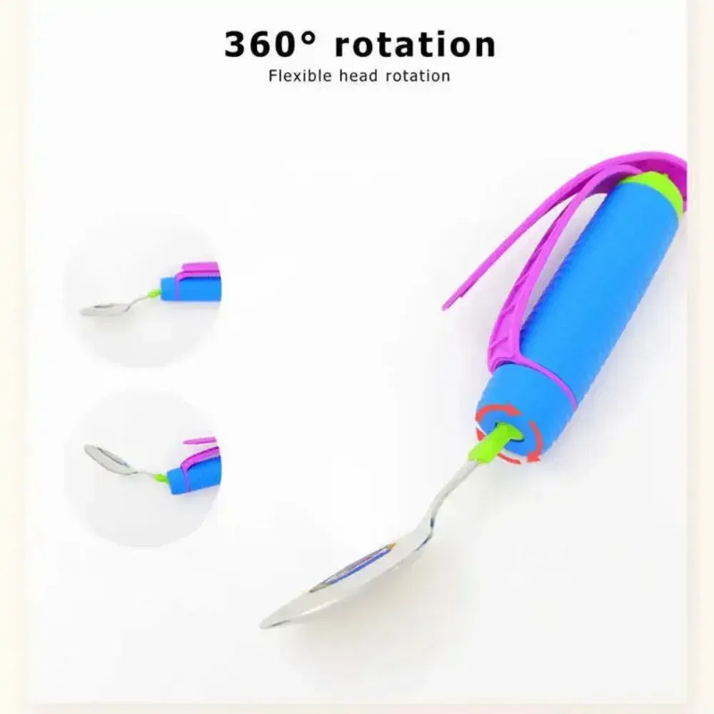 Color: Rose Red - Adjustable Weighted Parkinsons Utensil Eating Aid Fork/Spoon Portables Tableware Elderly Stainless Steels Adaptive Utensil Rotat