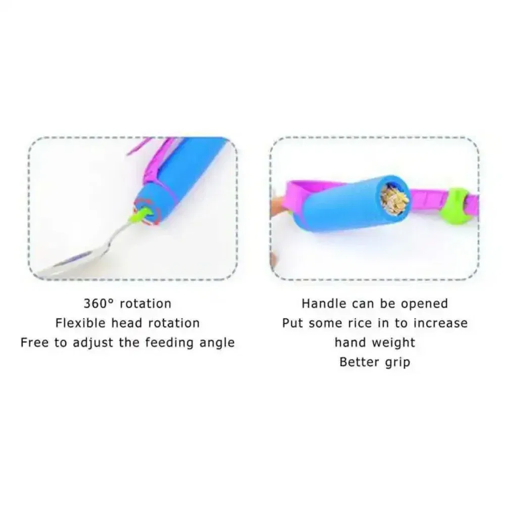 Color: Rose Red - Adjustable Weighted Parkinsons Utensil Eating Aid Fork/Spoon Portables Tableware Elderly Stainless Steels Adaptive Utensil Rotat