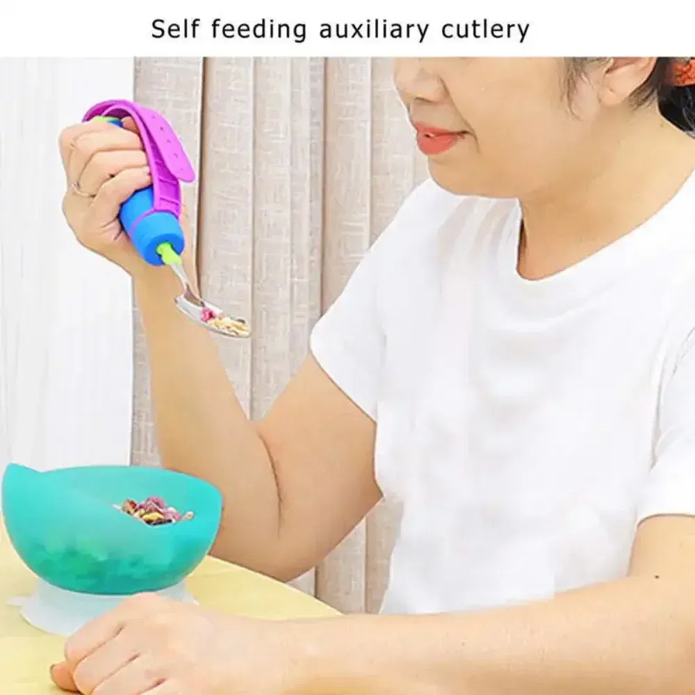 Color: Rose Red - Adjustable Weighted Parkinsons Utensil Eating Aid Fork/Spoon Portables Tableware Elderly Stainless Steels Adaptive Utensil Rotat