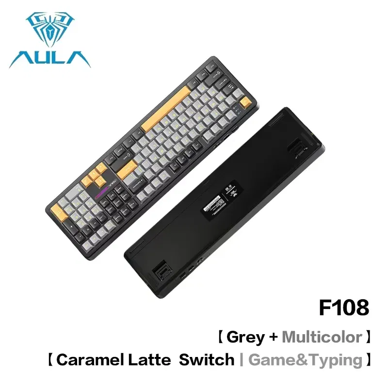 Color: Silver - AULA F108 Pro Mechanical Keyboard Three-mode Bluetooth /2.4G/ Wired Customized Full-key Hot-swapable Gasket Structure RGB Light