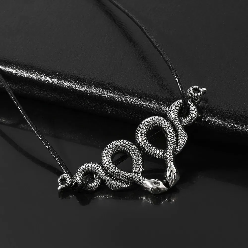 Gothic Vintage Trendy Witch Snake Choker Double Snake Pendent Necklace Fashion Jewelry Accessories Party Gift for Women Men