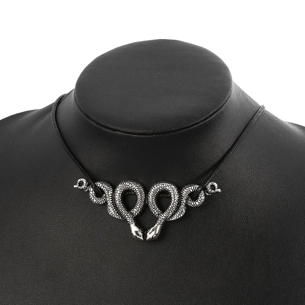 Gothic Vintage Trendy Witch Snake Choker Double Snake Pendent Necklace Fashion Jewelry Accessories Party Gift for Women Men