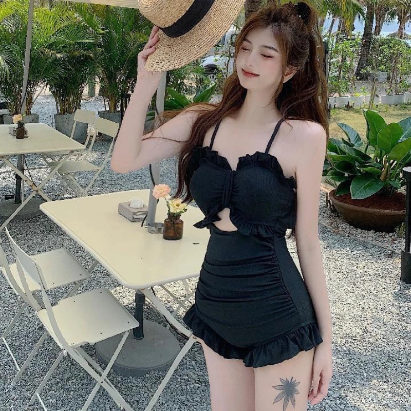 Color: Beige, Size: L - Women Bikinis Set Summer Sexy Black Beach Style Holiday Slim Swimwear Sunscreen Bathing Suit Seductive Ulzzang New 2024 Trendy