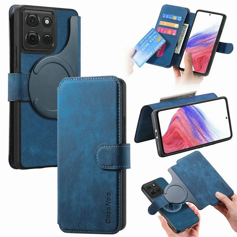 Color: Blue, Material: EVA - For Motorola Edge 50 Neo 60 Fusion 5G Luxury Case Leather Wallet Card Capa Moto Edge 60 Pro Case Edge50 S50 60s Pro Magnet Cover
