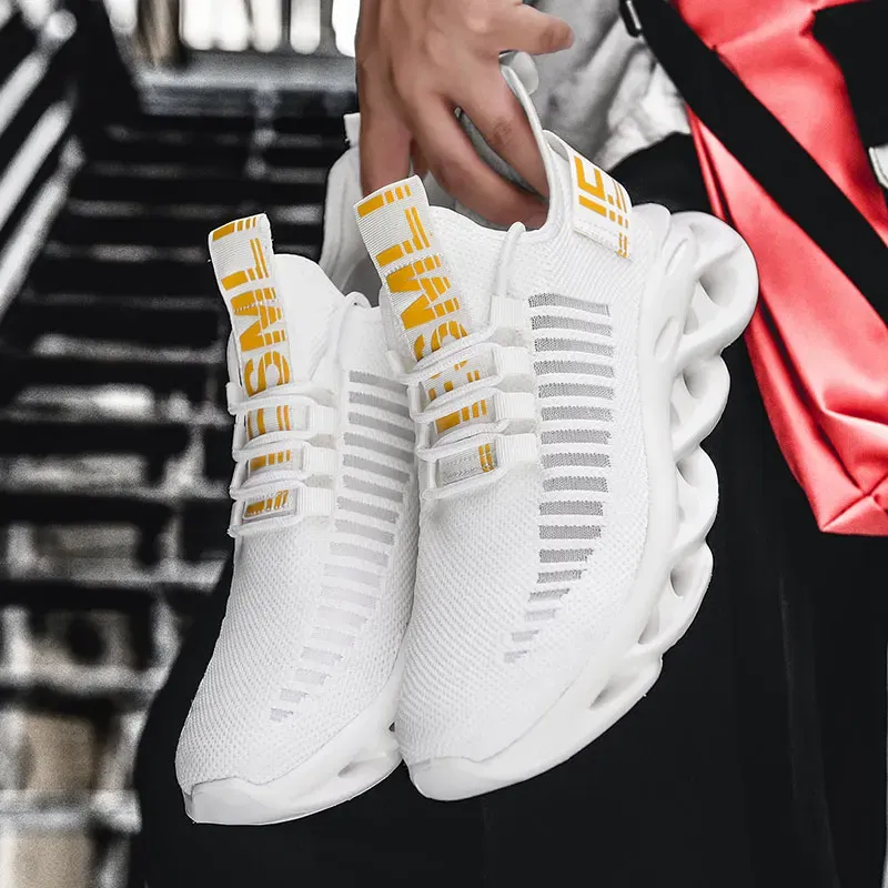 Color: WHITE, Shoe Size: 38 - Men Casual Shoes 2023 Summer New Breathable Versatile Lightweight Running Shockproof Men Sports Shoes Thick Sole Walking Gym