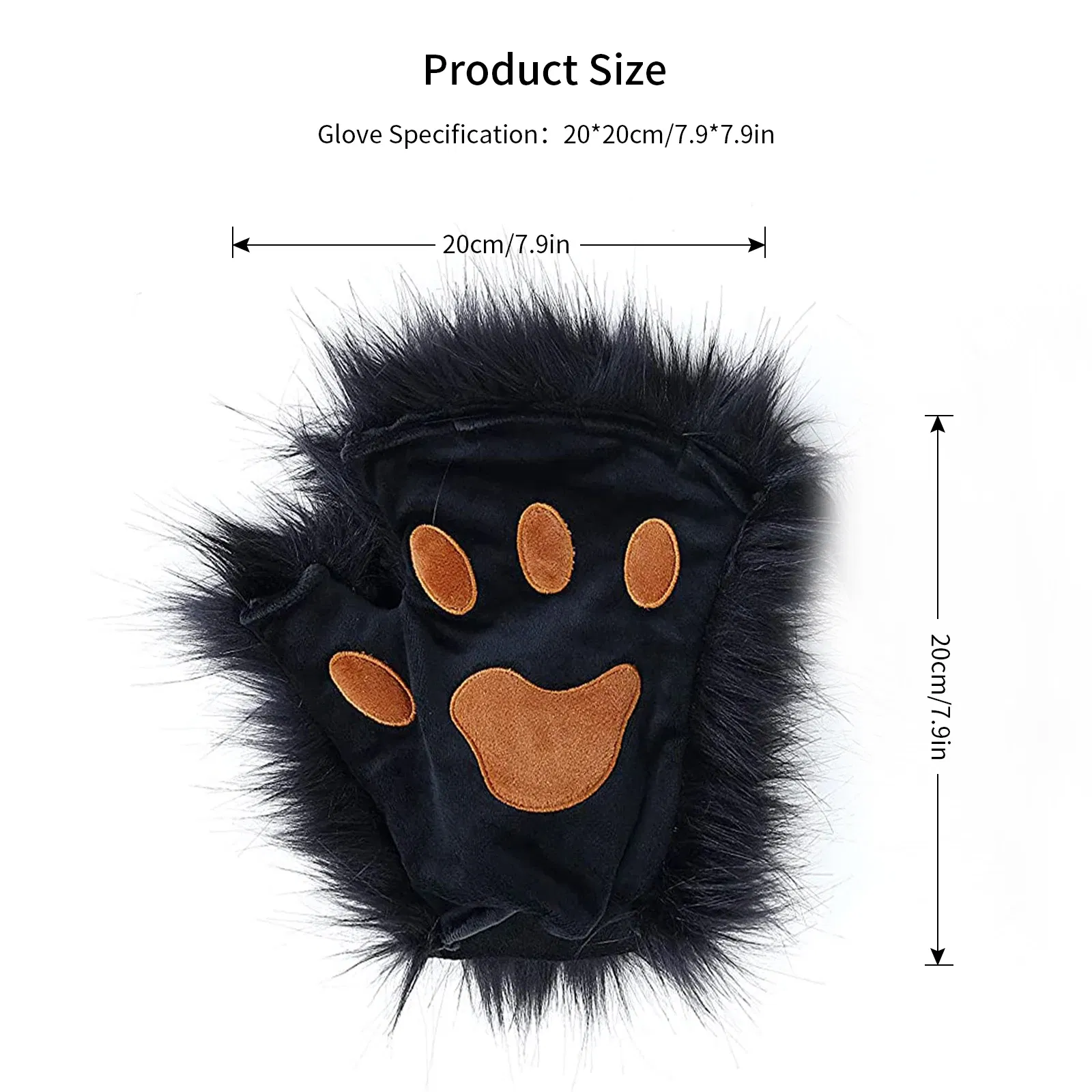 Color: black, Gloves Size: One Size - Wolf Paw Gloves Faux Fur Cat Fingerless Mittens Winter Warm Cosplay Halloween Fancy Party Costume Accessories