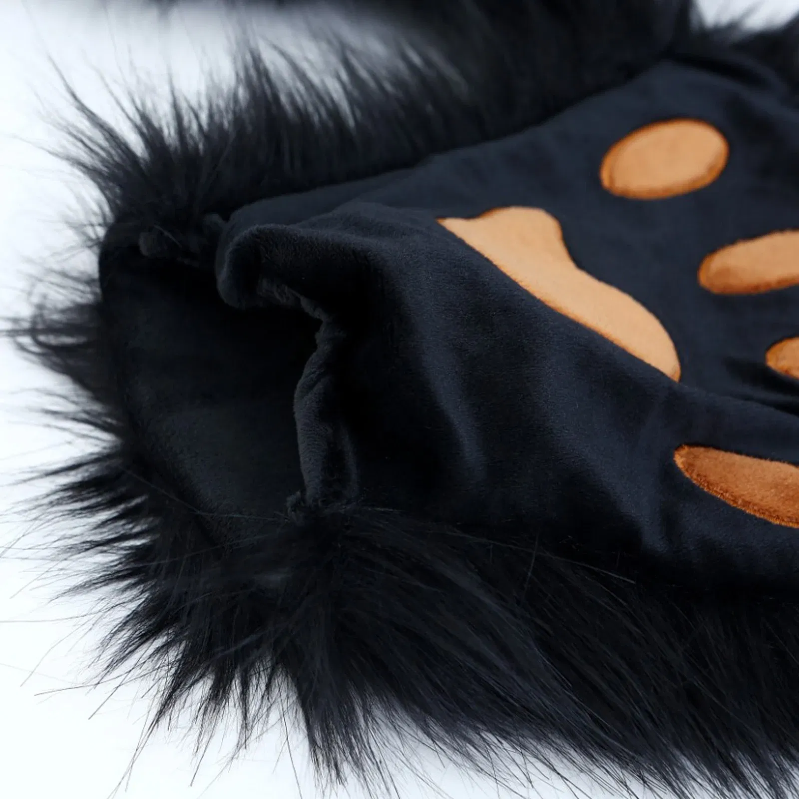 Color: black, Gloves Size: One Size - Wolf Paw Gloves Faux Fur Cat Fingerless Mittens Winter Warm Cosplay Halloween Fancy Party Costume Accessories