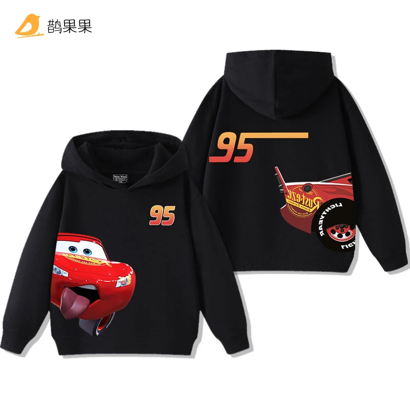 Color: Beige, Kid Size: 5 - Cars Lightning McQueen Fun Printed Kids Boys Girls Hooded Sweatshirt Fall and Winter Casual Fashion Warm Student Hoodie