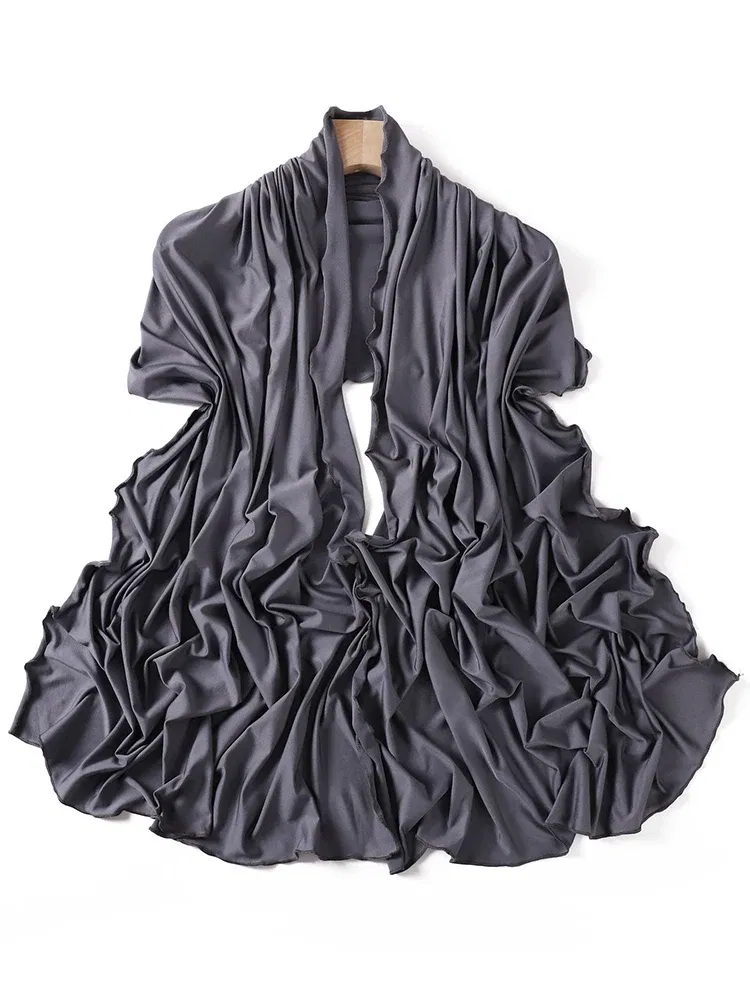 Color: LIGHT GINGER - Luxury Wavy Edge Jersey Hijab for Women Solid Color Milk Silk Scarf Headscarf Autumn Shawl Stretchy Chiffon Scarf Ramanda
