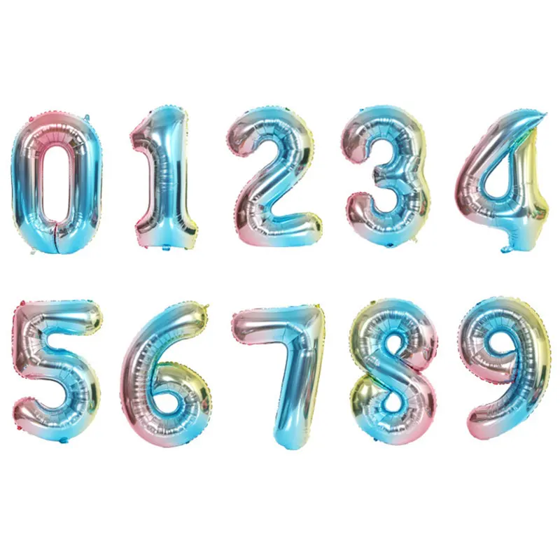 Color: Marble, Ballon Size: 16INCH, Shape: N - 16/32 inch Number Foil Rose Gold Green Silver Discolor Digital Baby Shower Supplies Kid Boy balloons Birthday Party Decoration