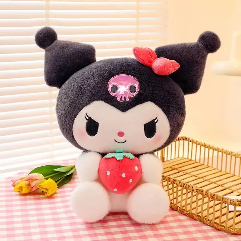 Color: black, Height: 31cm-50cm - 22/35cm Sanrio Strawberry Kuromi Pillow Plush Toy Girls Soft Stuffed Animal Toys Strawberry Melody Doll Gift