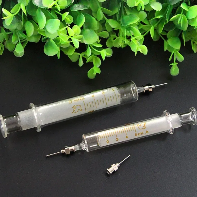 Color: Silver - Glass Syringe 1ML 2ML 5ml 10ml 20ml 30ml Syringe Metal Needle Welding Oil Container Glass Push Rod Mobile Phone Repair Tools