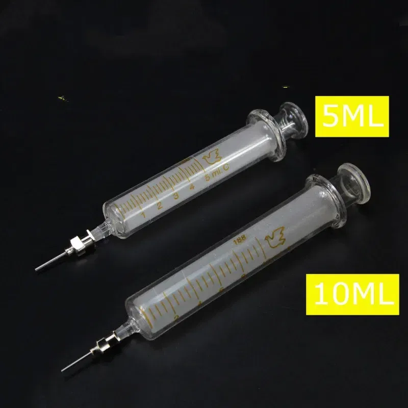 Color: Silver - Glass Syringe 1ML 2ML 5ml 10ml 20ml 30ml Syringe Metal Needle Welding Oil Container Glass Push Rod Mobile Phone Repair Tools