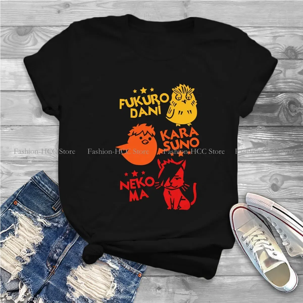 Color: black, Size: XXXL - Best Team O Neck Polyester TShirt Haikyuu Cartoon Anime Classic T Shirt Women Tops