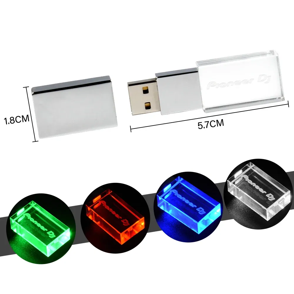 Color: green, Capacity: 8 GB - JASTER Luminous USB drive Gold Lid Crystal USB Flash Drive 128GB Pendrive 64GB Colorful LED Memory Stick 16GB with Pioneer DJ