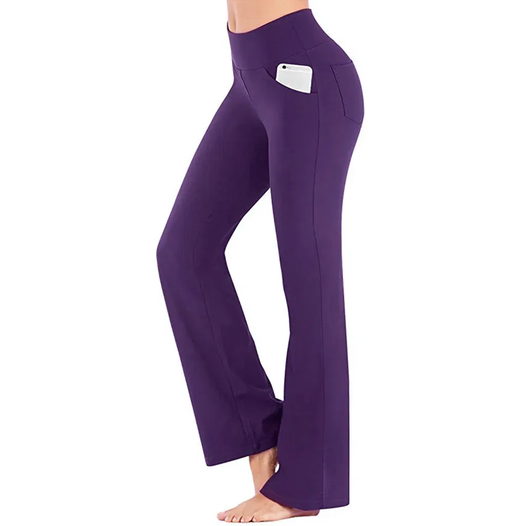 Color: PURPLE, Size: M - Ogilvy Mather Solid Elegant Female Lady Women's Legs Pants Palazzo Flared Wide Killer High Waist OL Ladies Career Long Trousers