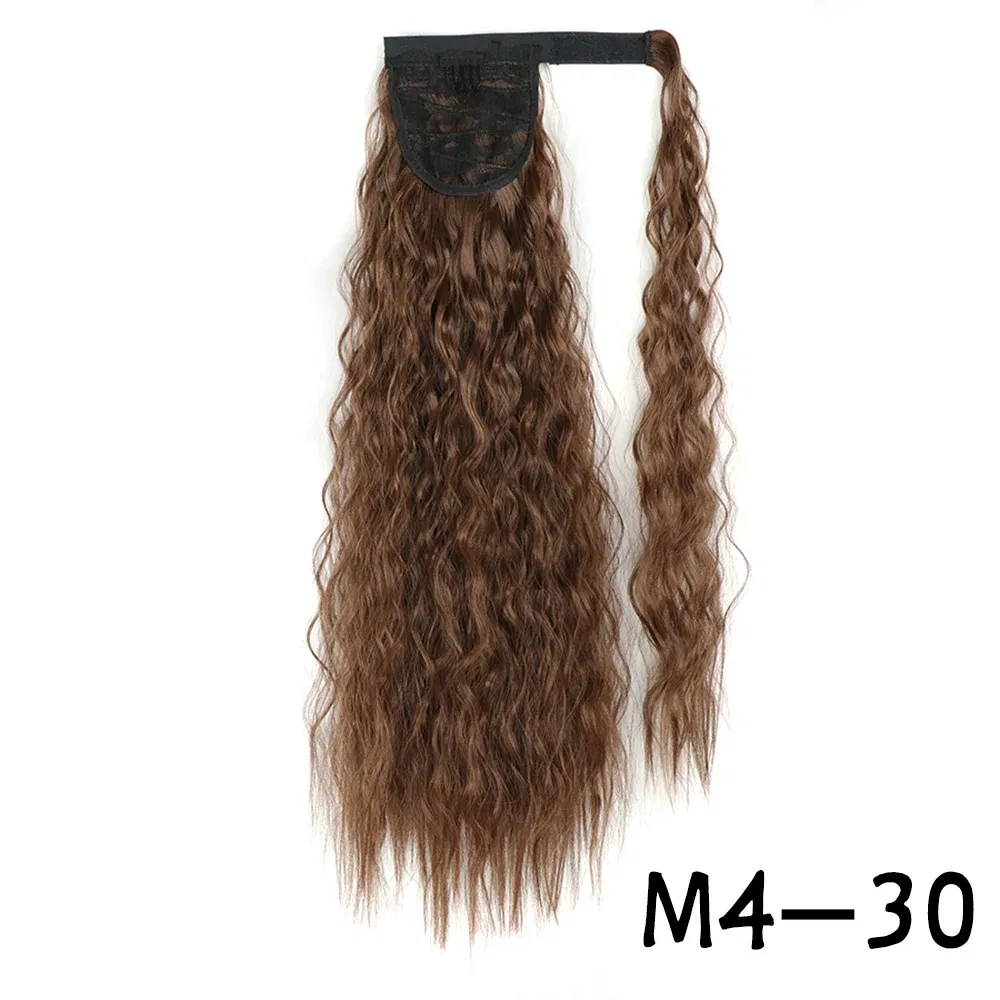 Color: T1B/33/27, Stretched Length: 22inches - Synthetic Long Corn Wavy Ponytail Hairpiece Wrap on Hair Clip Ombre Brown Blonde Hair Extensions Pony Tail