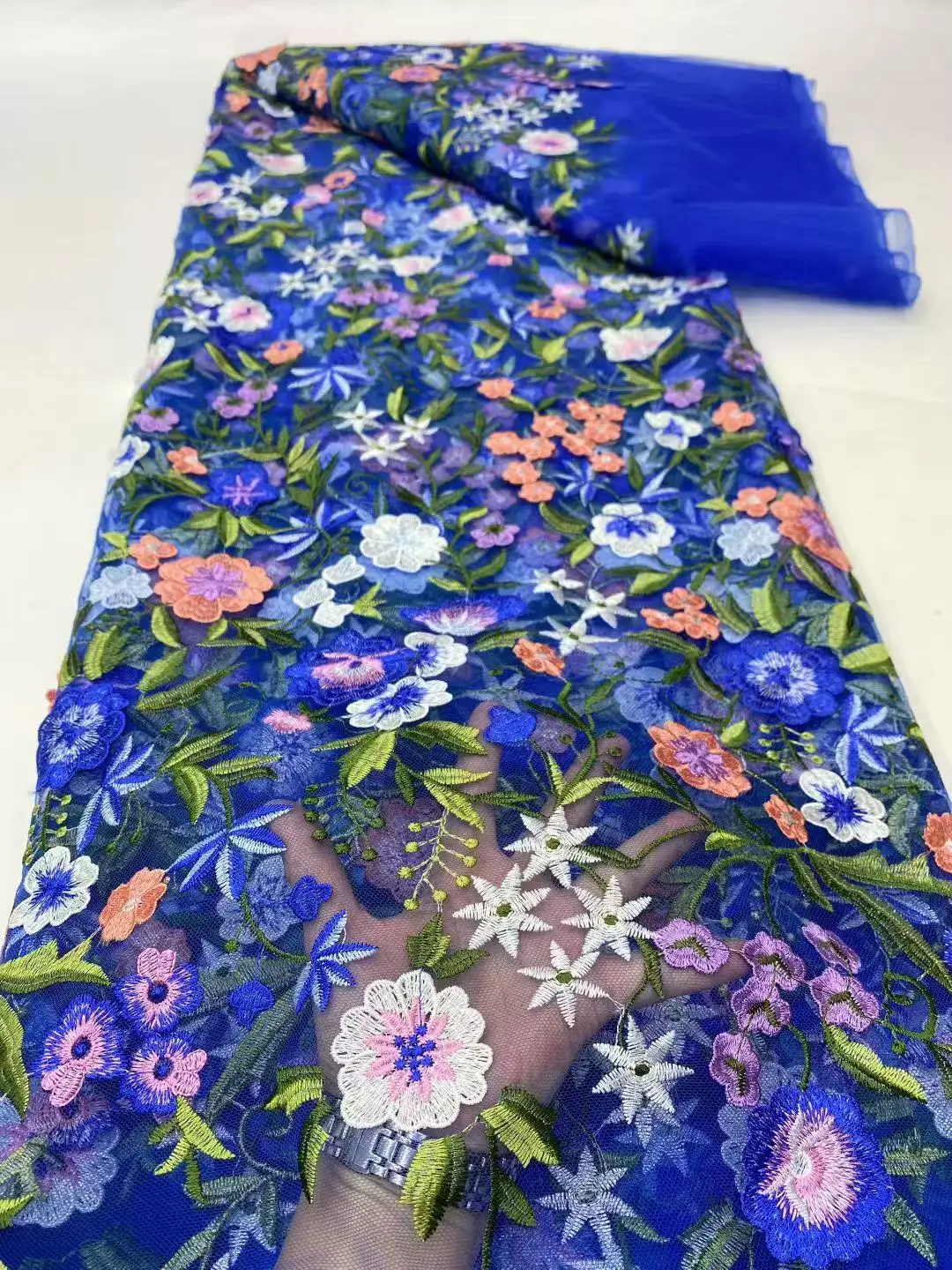 Color: Chocolate, Width: 120cm, Length: 5 yards - Purple 3D Flowers French Latest Nigerian Lace Fabrics 2025 High Quality Net African Lace with Beads for Wedding Party 2025