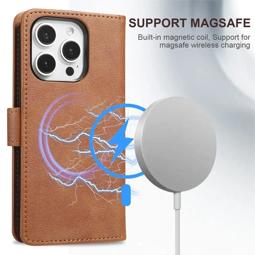 Color: Red, Material: Denim - 2 in 1 MagSafe Wallet Case for IPhone 16 Promax 15 Plus 14 Pro Max 13 12 Iphone16 Magnetic Wireless Charging Phone Cover