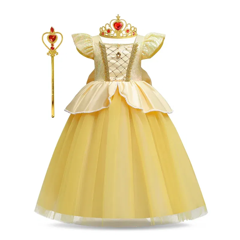 Color: MULTI, Kid Size: 5 - Disney Deluxe Elegant Rapunzel Princess Ball Gown Fancy Birthday Party Dress Cinderella Vestidos Costume Play Carnival Apparel